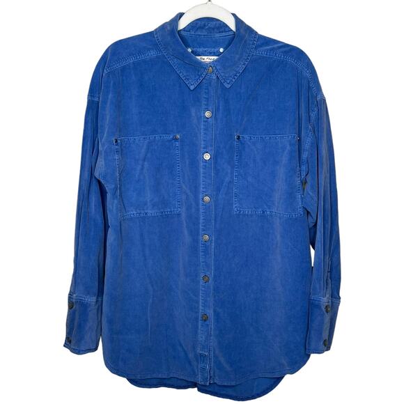 Free People We the Free Baby Cord Button Down Shirt in Electric Indigo Size XS - Picture 1 of 8